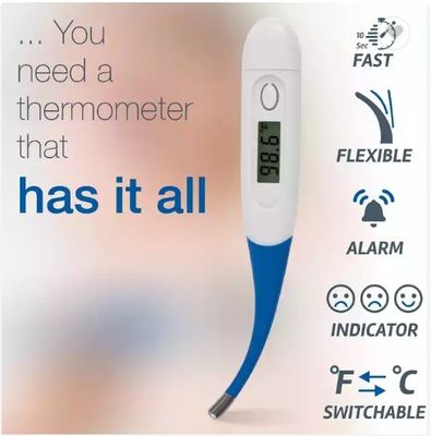 Layar LCD Tes Cepat 2 Detik Bayi Termometer Suhu Digital Listrik Plastik OEM